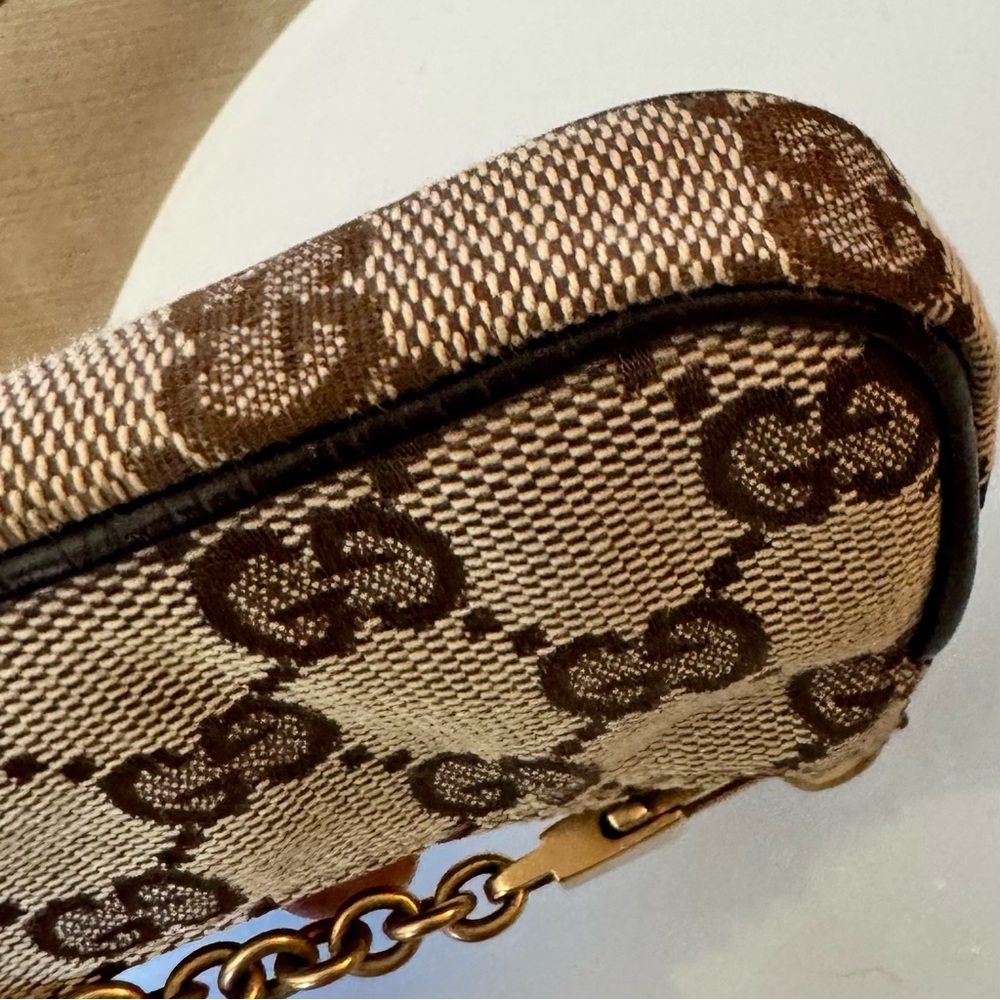 Gucci Beige & Brown GG Canvas Horsebit Wristlet - Picture 6 of 12